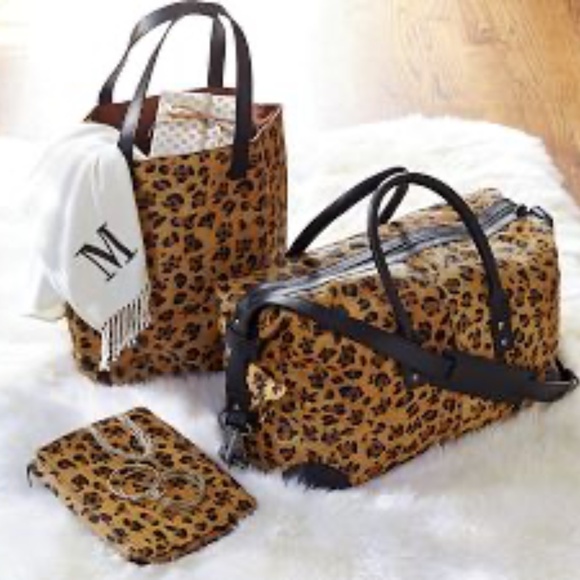 Pottery Barn “ Monroe” calf hair leather carry-on weekender bag - Picture 2 of 16